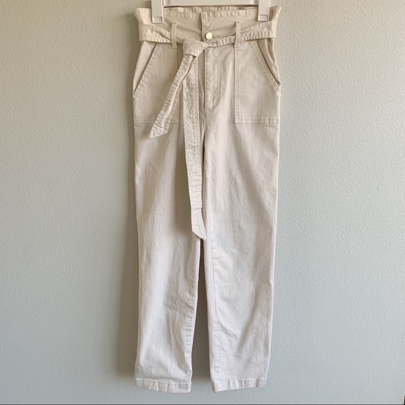 Alice + Olivia Clarissa Paperbag Waist Jeans High Waisted Tie Belt Straight Leg - Picture 1 of 10